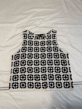 Ann Taylor Black & White Crochet Elevated Tank, XL